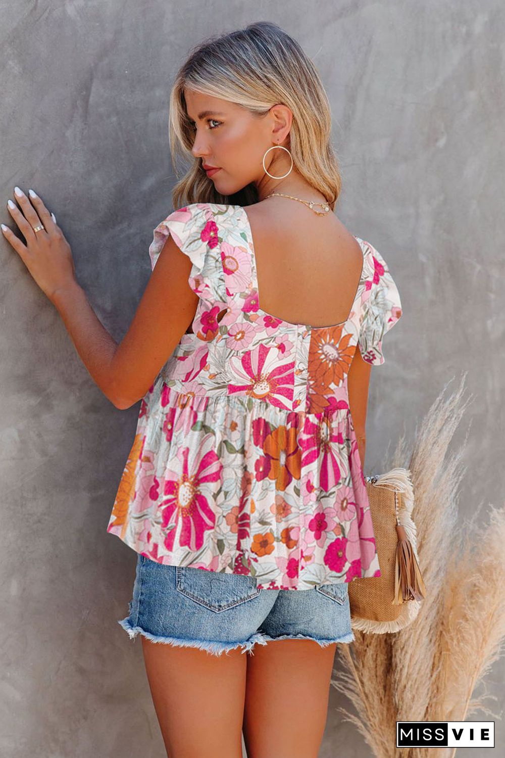 Multicolor Flutter Floral Print Flowy Tank Top