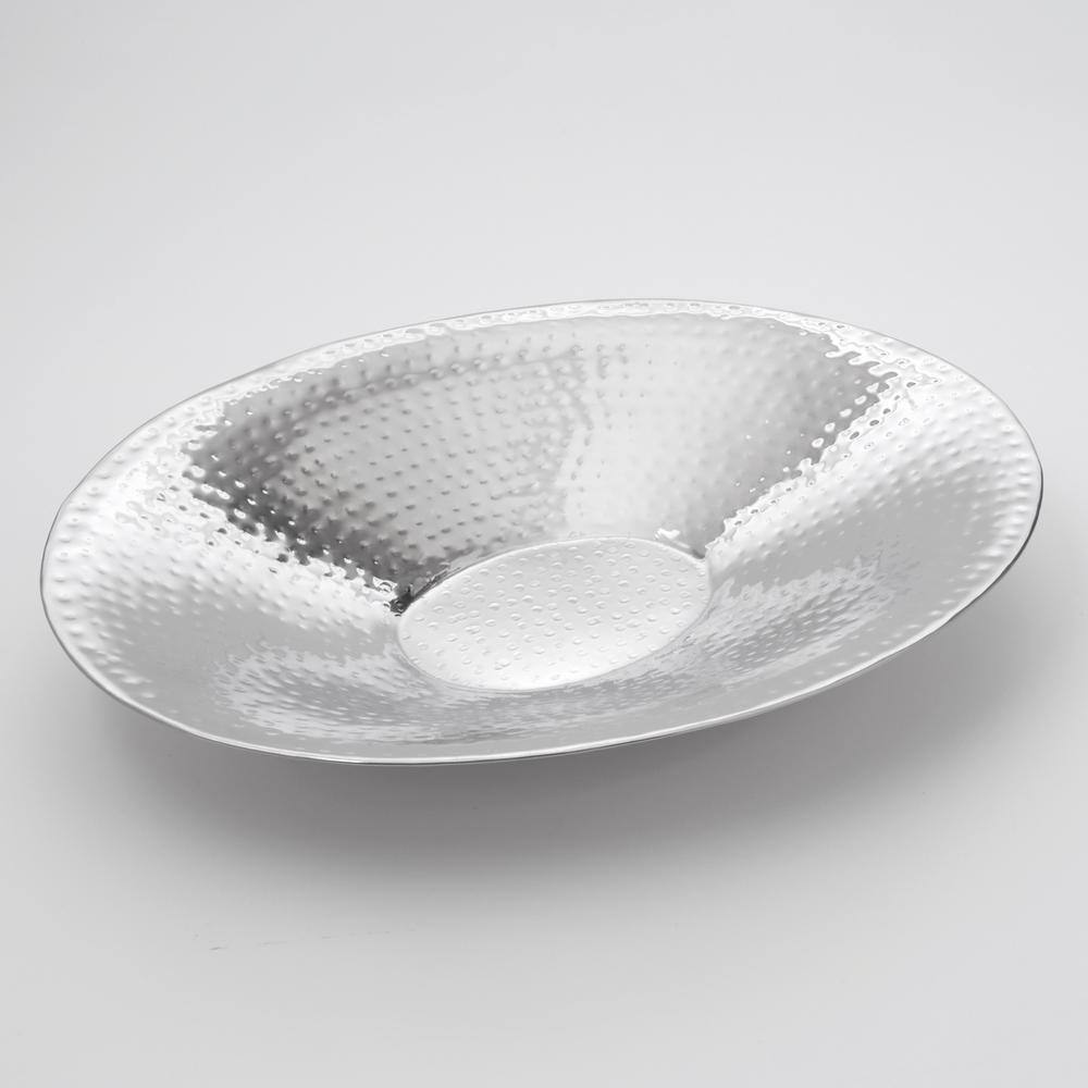 AM American METALCRAFT Inc. 19.2 in. 144 fl. oz. Silver Hammered Stainless Steel Oval Serving Bowl HMOV1418