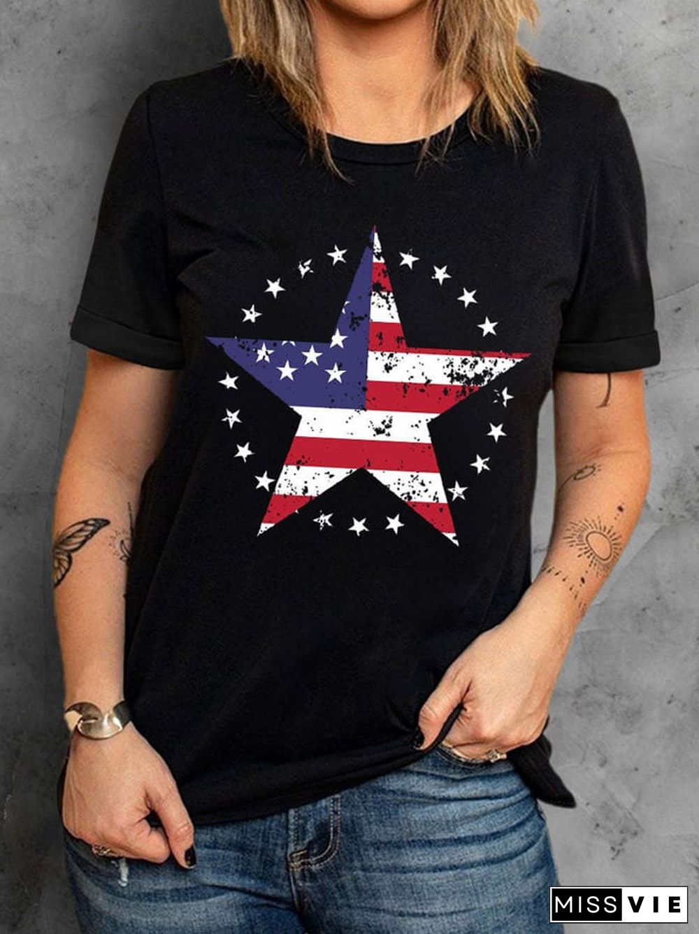 Women'S American Flag Print T-Shirts