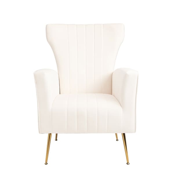 Velvet White Accent Chair， Wingback Arm Chair with Gold Legs