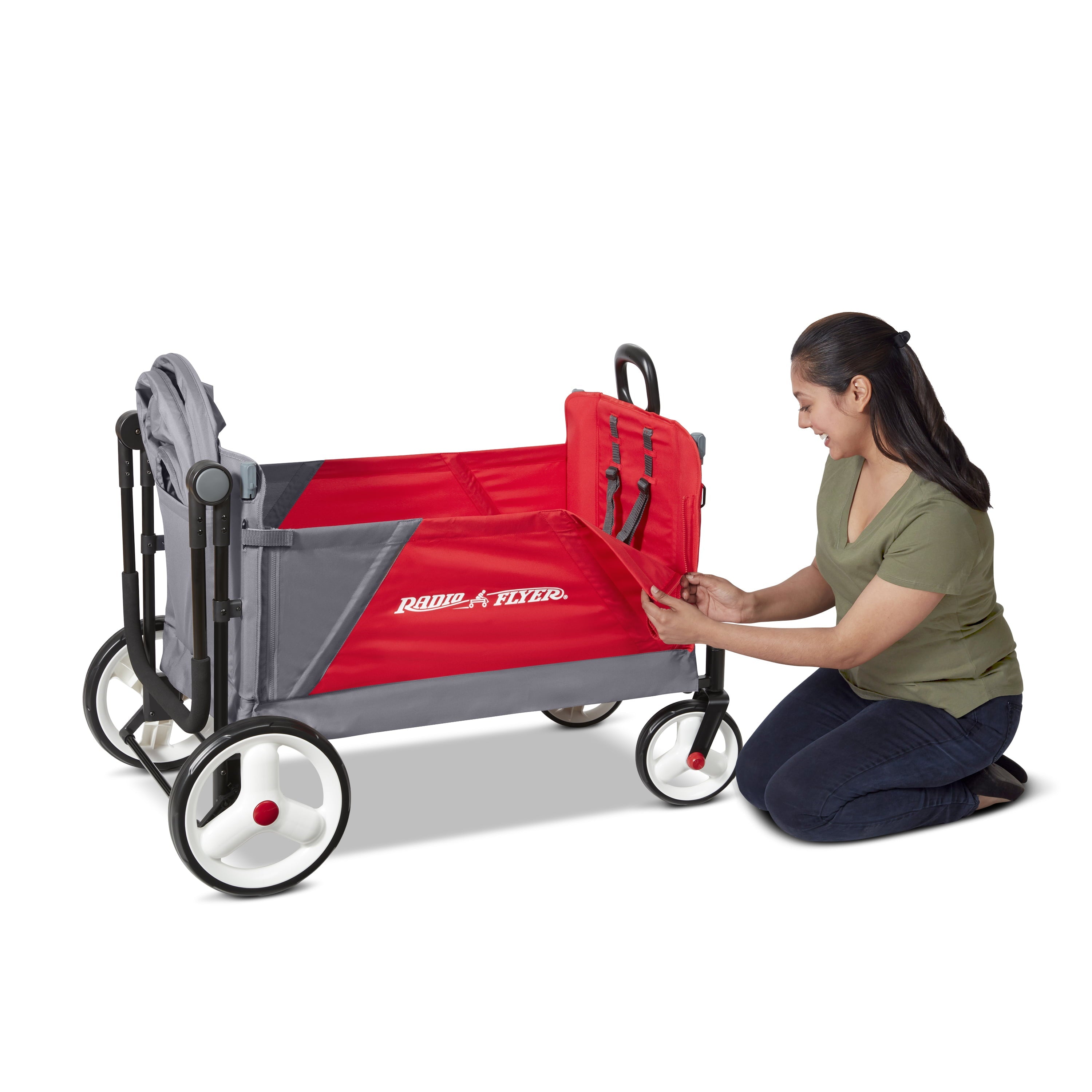 Radio Flyer, Discovery Stroll 'N Wagon with Canopies, Folding Wagon, Gray and Red