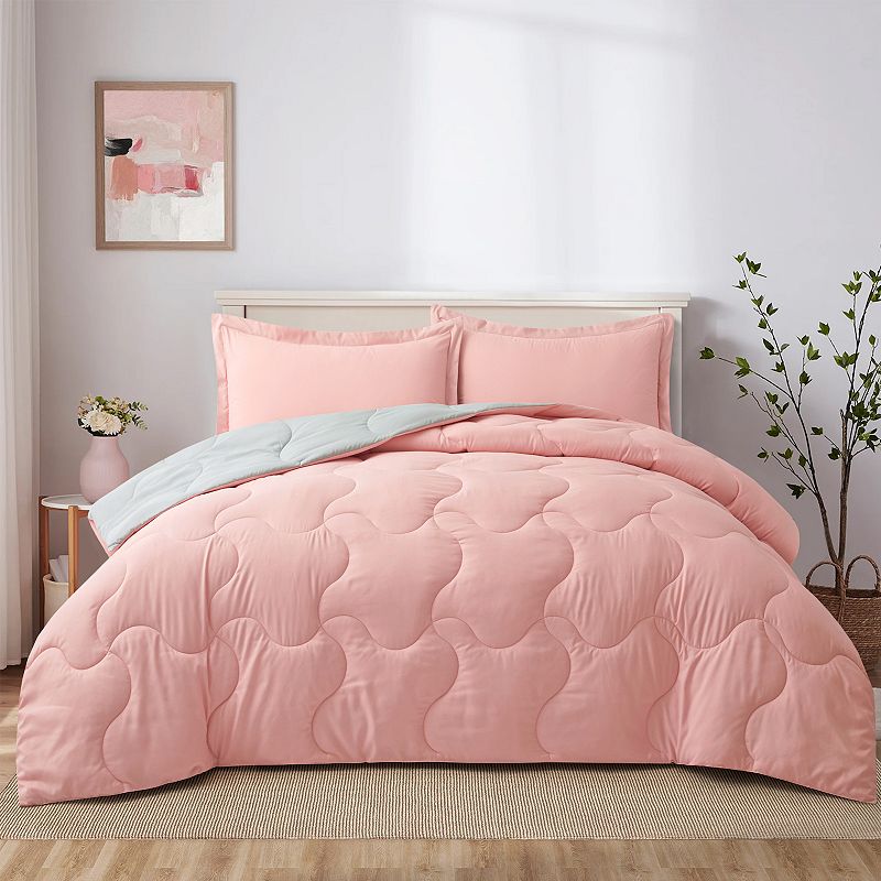 Unikome 3-Piece Reversible Lightweight Quilted Down Alternative Comforter Set