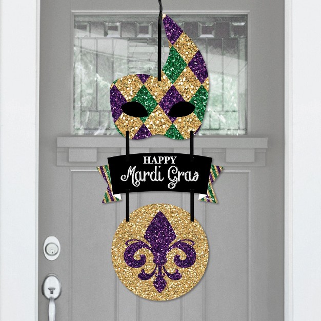 Big Dot Of Happiness Mardi Gras Hanging Porch Masquerade Party Outdoor Decorations Front Door Decor 3 Piece Sign