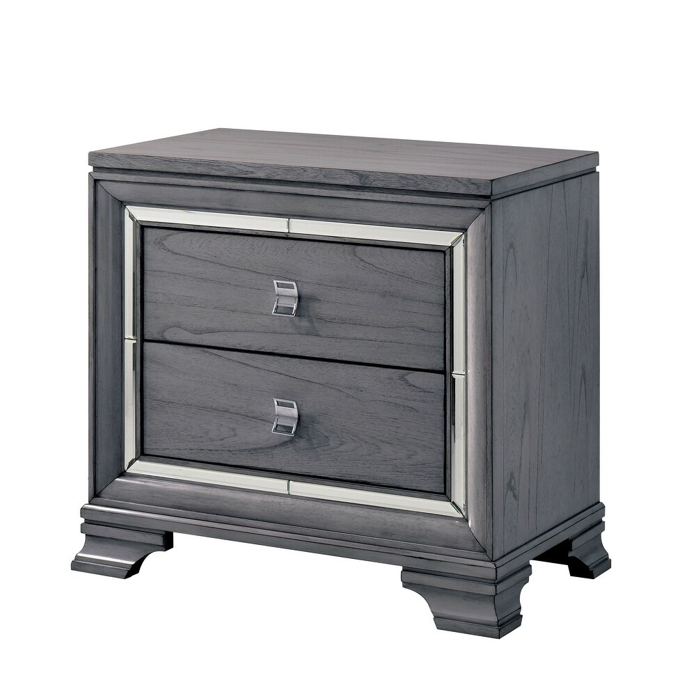 Taia Contemporary Grey 2 Drawer Solid Wood Nightstand by Furniture of America