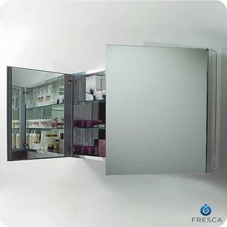 Fresca 59 in. W x 26 in. H x 5 in. D Frameless Glass Recessed or Surface-Mount 4-Shelf Bathroom Medicine Cabinet FMC8019