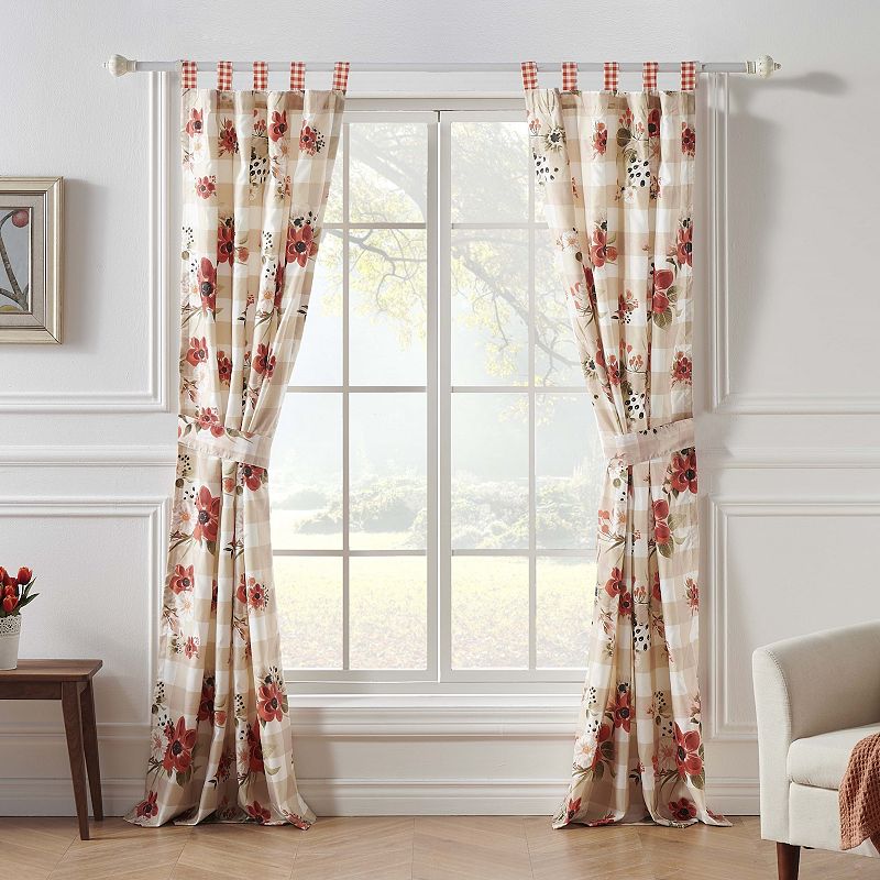 Greenland Home Wheatly Farmhouse Gingham Curtain Panels (Set of 2) with Tiebacks， 84-inch L