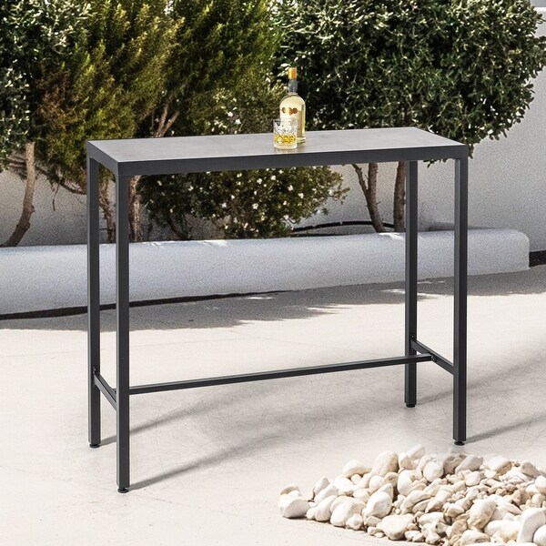 Outdoor Iron Bar Table with 3DPrint Tempered Glass Tabletop，Gray