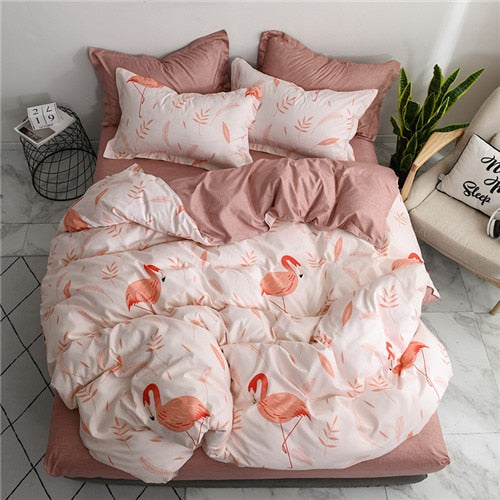 Flower Duvet Cover Bedding Set Peach Daisy Pastoral style Flat Bed Sheet