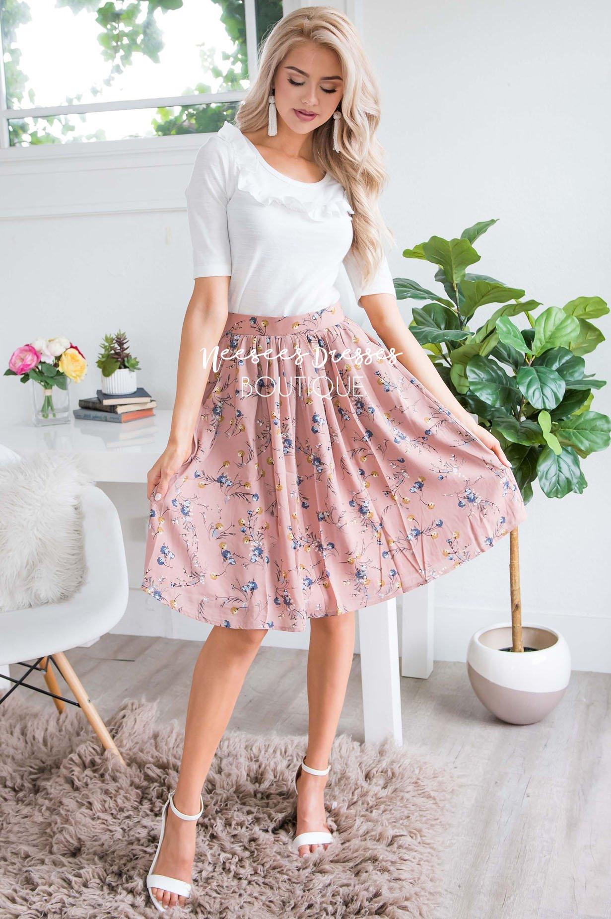 Dusty Pink & Powder Blue Floral Chiffon Skirt