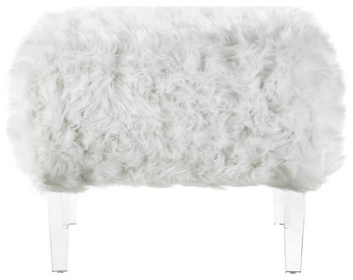 19 quotWhite Faux Fur And Clear Ottoman   Footstools And Ottomans   by HomeRoots  Houzz