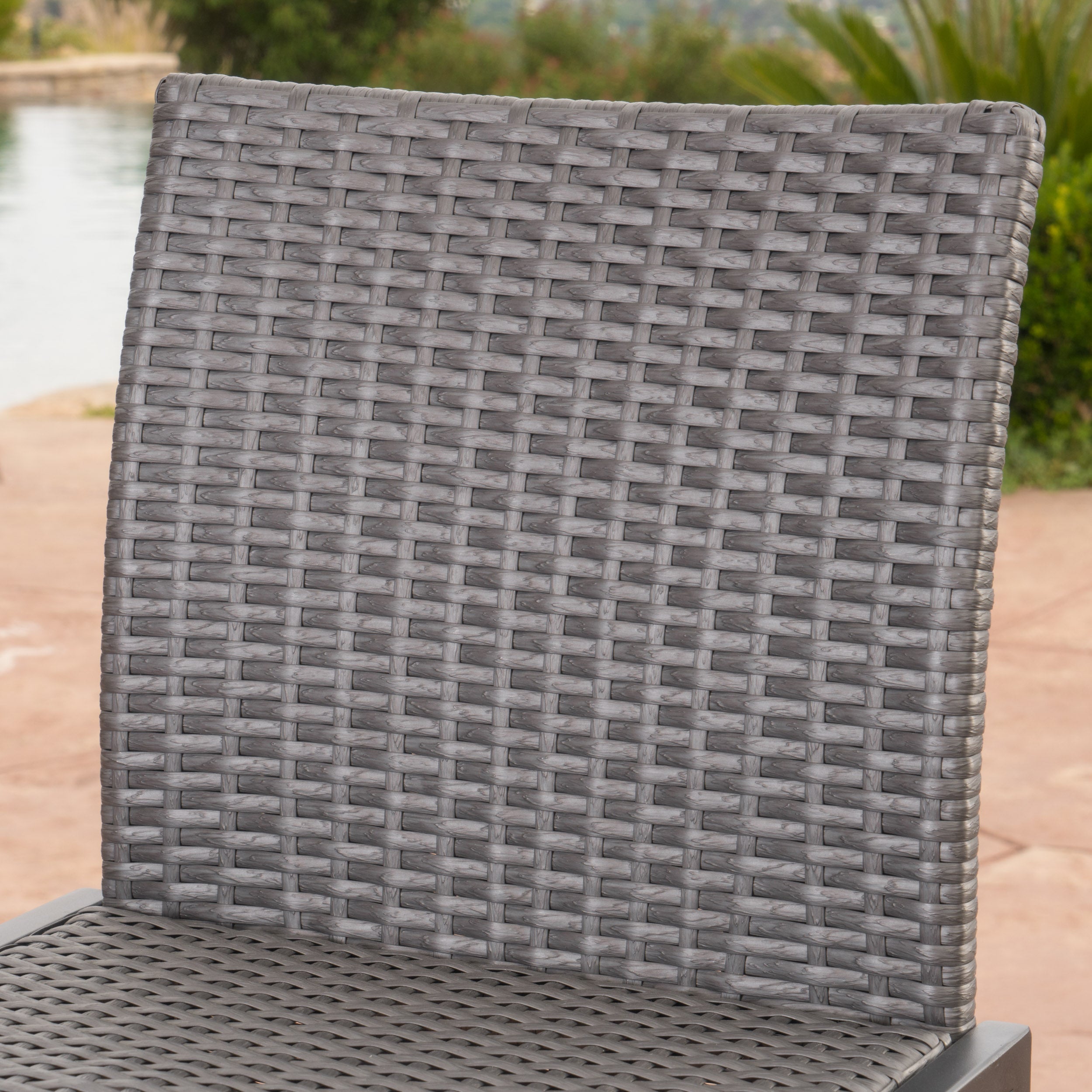 Conrad Outdoor Transitional 30-Inch Gray Wicker Barstools with Metal Frame