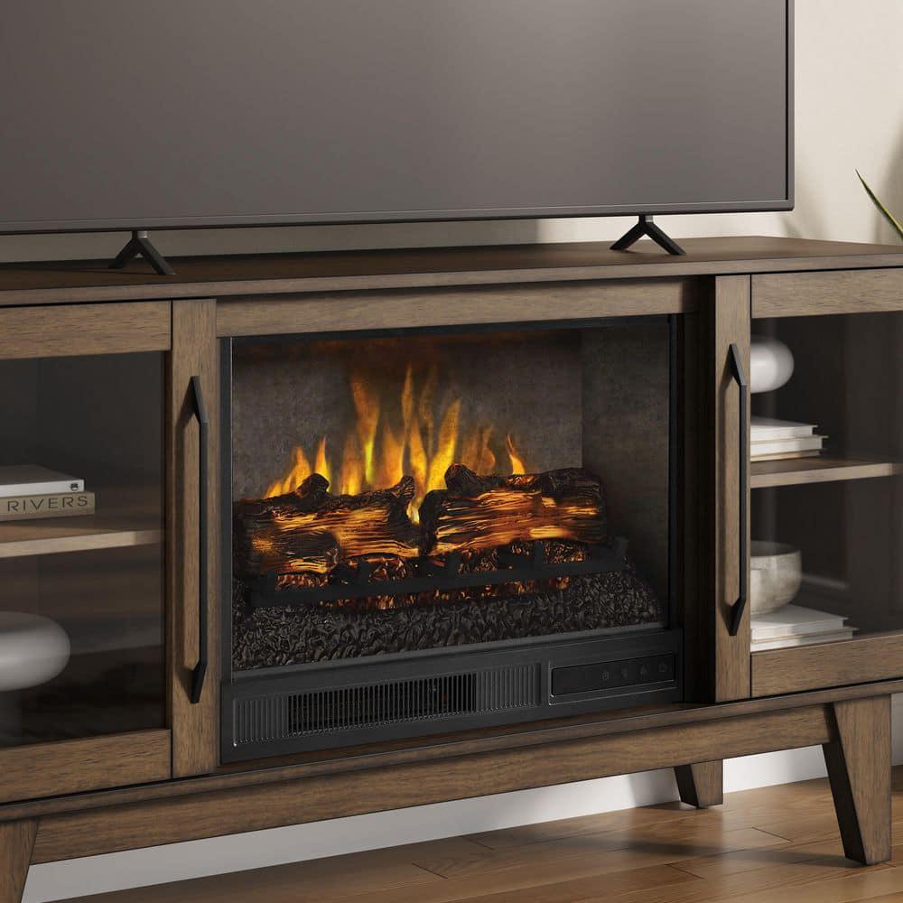 SCOTT LIVING ROSALIE 65 in Freestanding Media Console Wooden Electric Fireplace in Warm Brown Birch