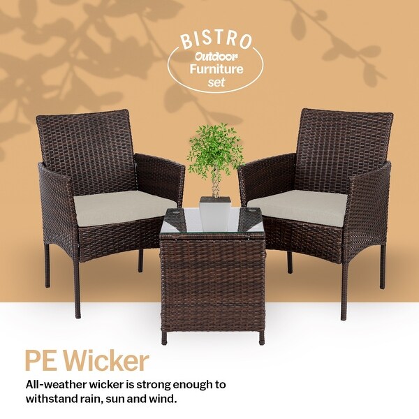 Pyramid Home Decor Rattan 3piece Patio Bistro Set