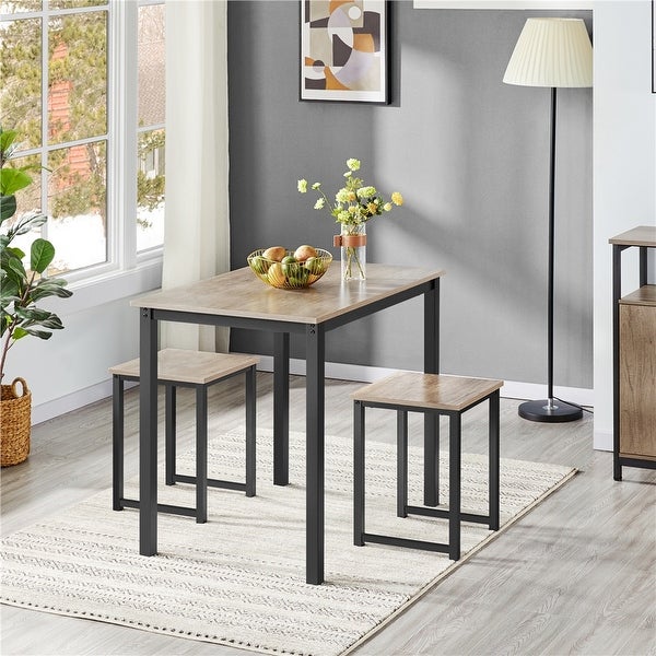 3-Piece Dining Set with Industrial Square Table and 2 Backless Chairs