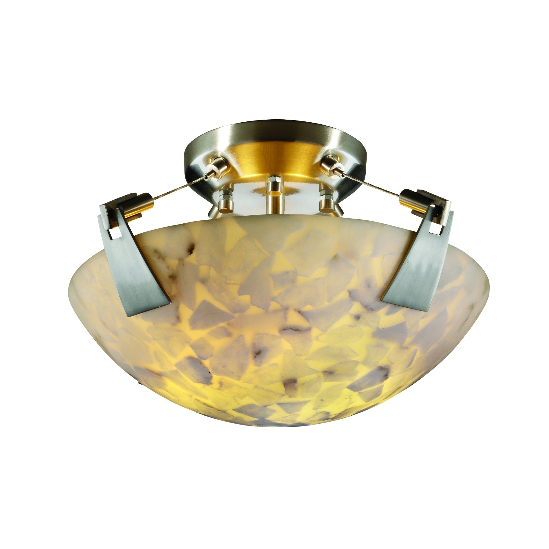 Justice Design Alabaster Rocks Tapered Clips 2-light Brushed Nickel Round Bowl Semi-flush