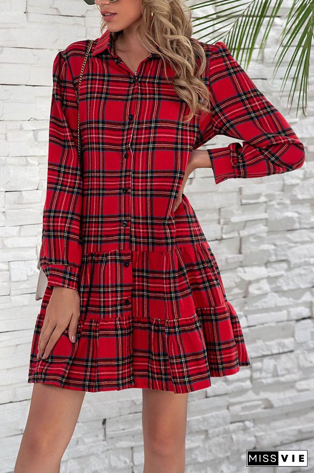 Plaid Shirt Long Sleeve Single Dress