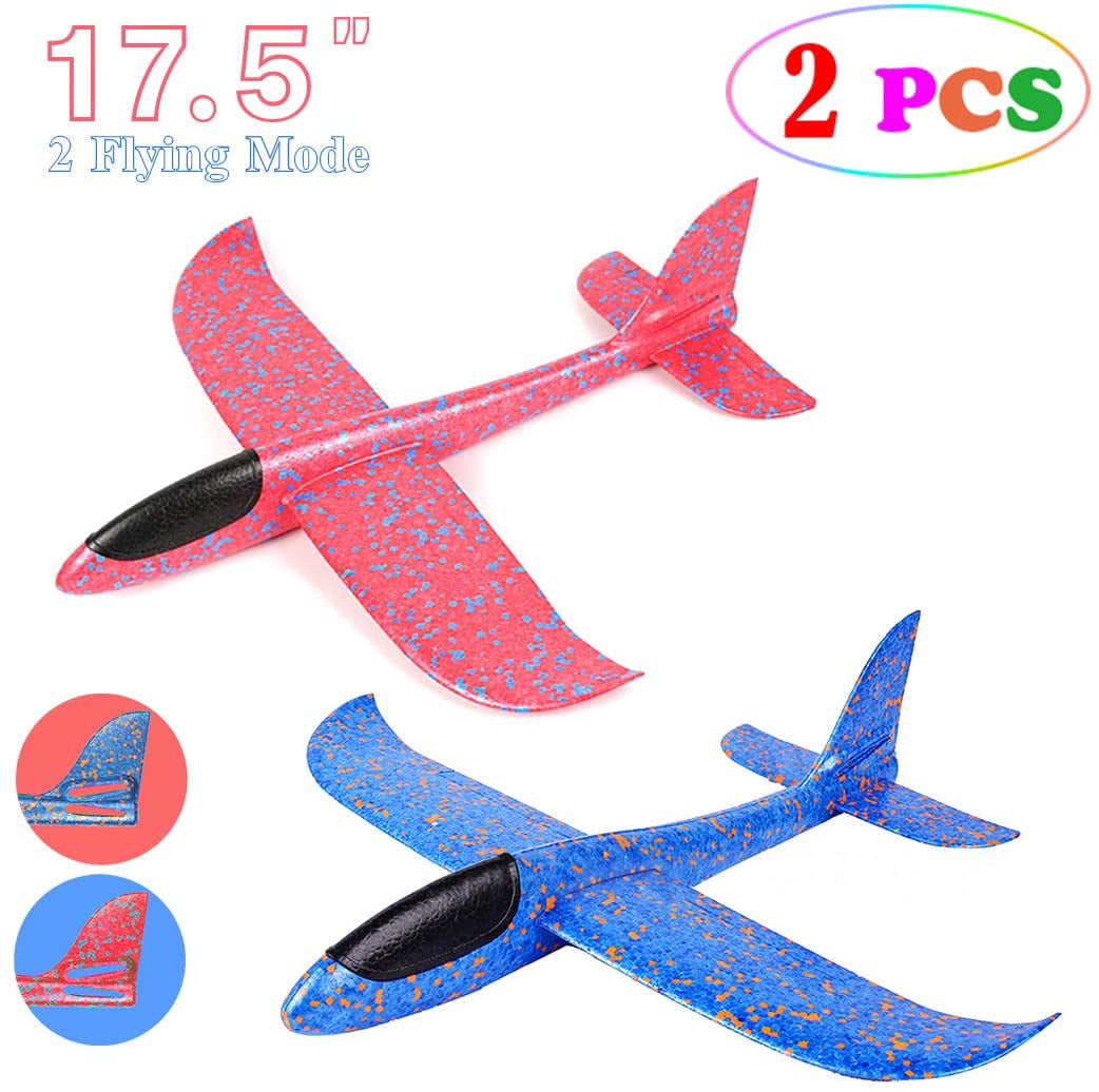 2 Pack Glider Plane Toys， 17.5 Large Throwing Foam Airplane， Dual Flight Mode Flying Toy， The Best Outdoor Sport Toy Gifts for Kids