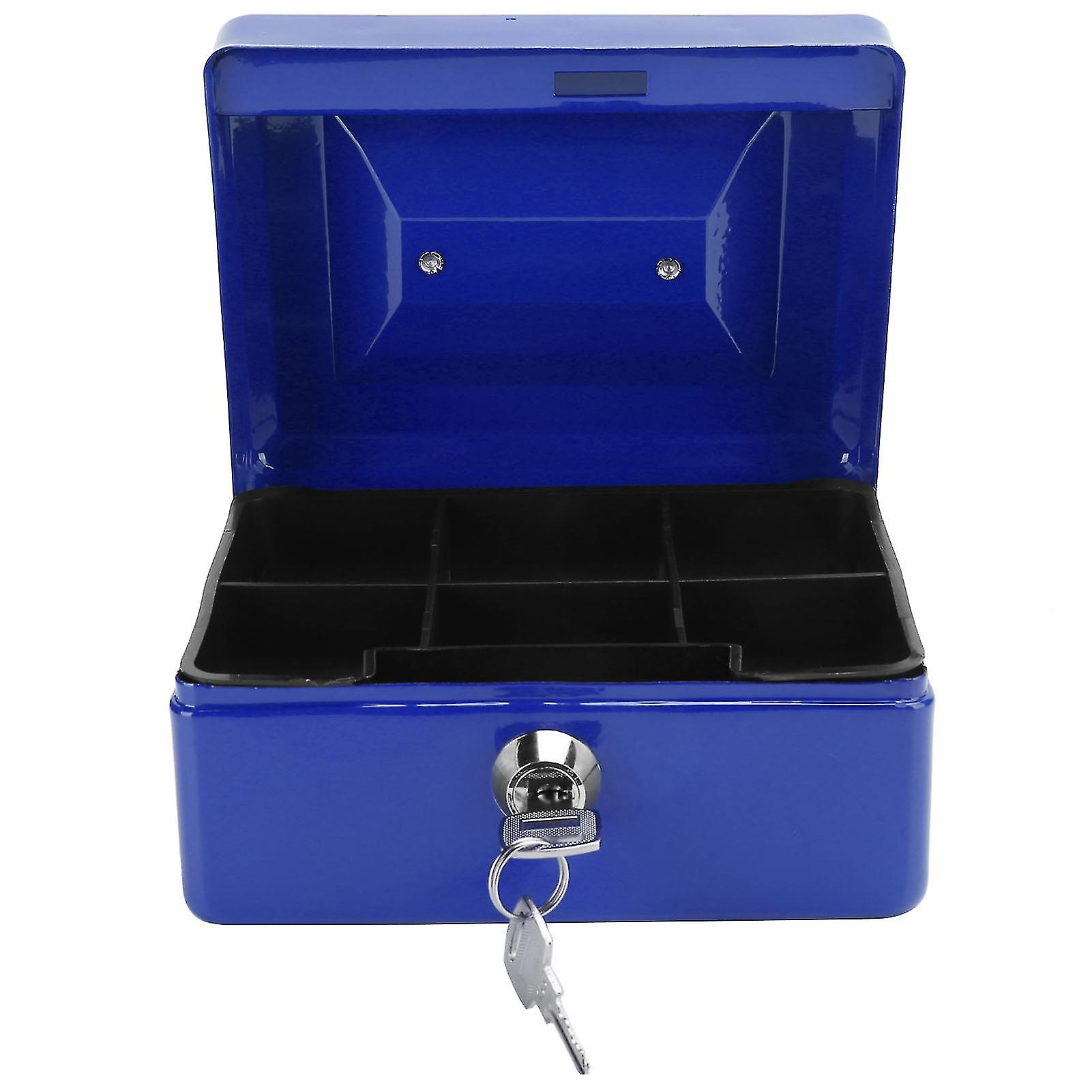 6in Mini Portable Cash Box Lockable Security Money Safe Box with Key Lock Home Office UseBlue