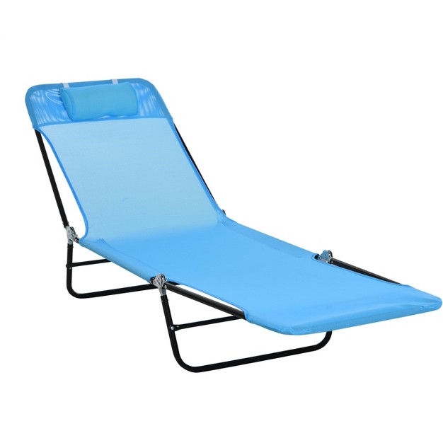 Outsunny Foldable Outdoor Chaise Lounge Chair 6 level Reclining Camping Tanning Chair With Breathable Mesh Fabric And Headrest Blue