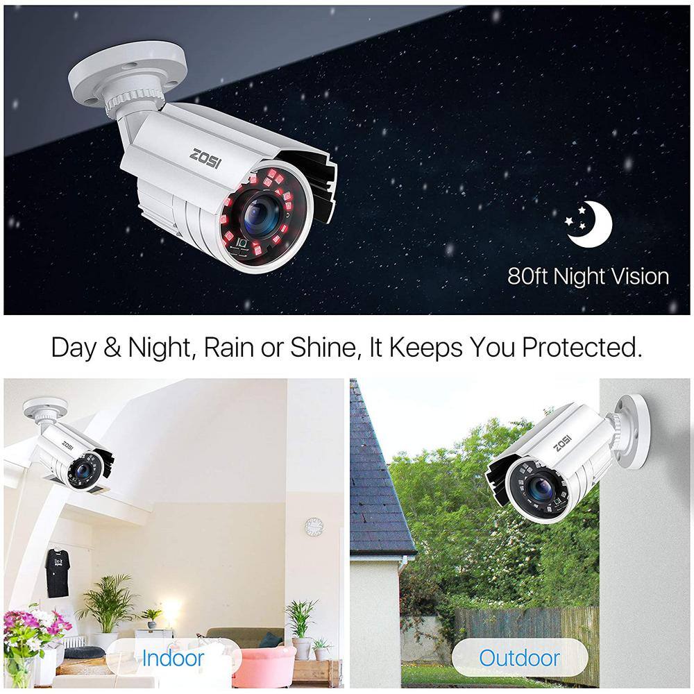 ZOSI 4-In-1 Wired 1080P FHD OutdoorIndoor Home Security Camera Compatible with TVIAHDCVI Analog DVR 1AC-2112C-WS-US*2