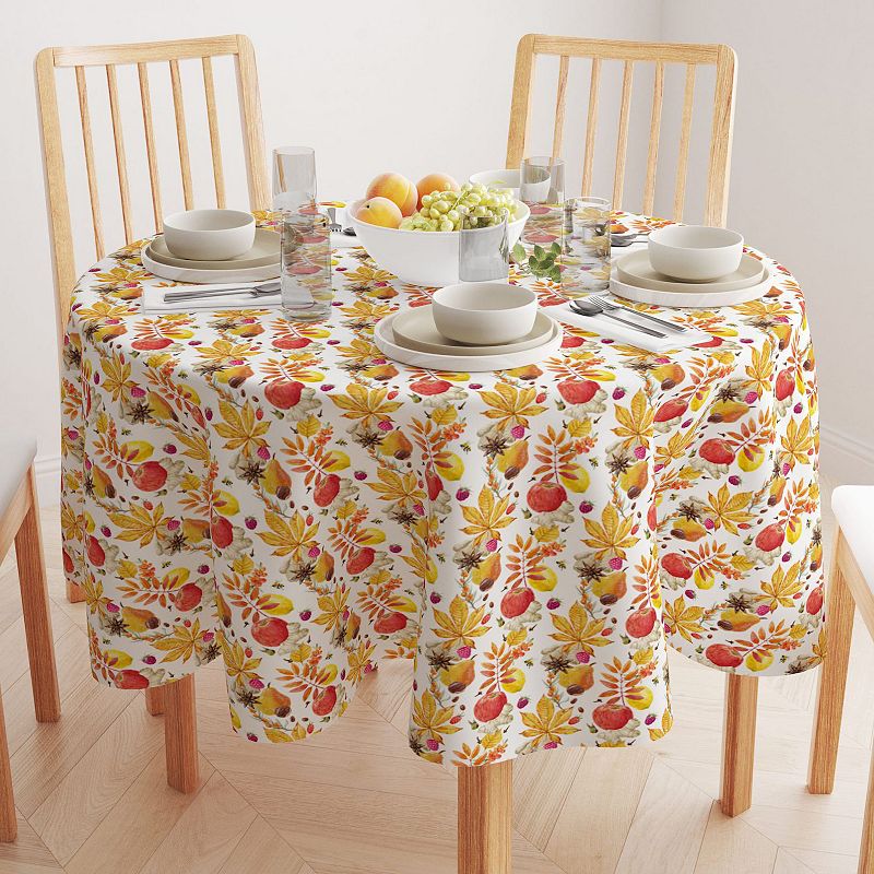 Round Tablecloth， 100% Polyester， 90 Round， Fall Time Fruits and Leaves