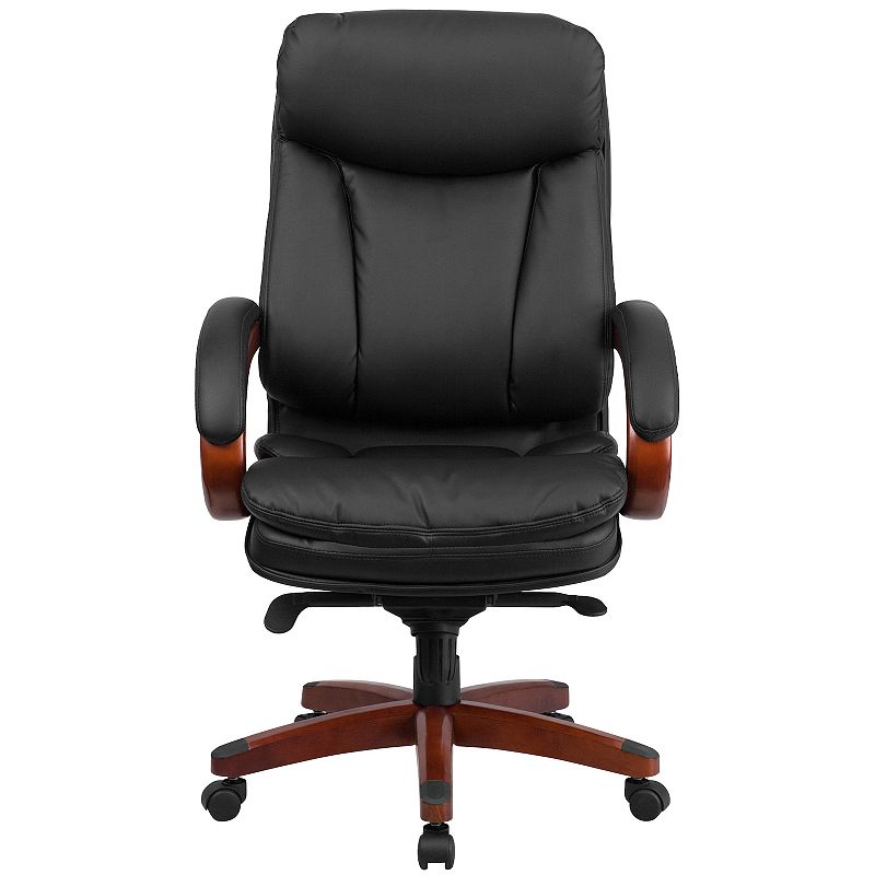 Emma and Oliver High Back Black LeatherSoft Synchro-Tilt Ergonomic Office Chair with Wood Base