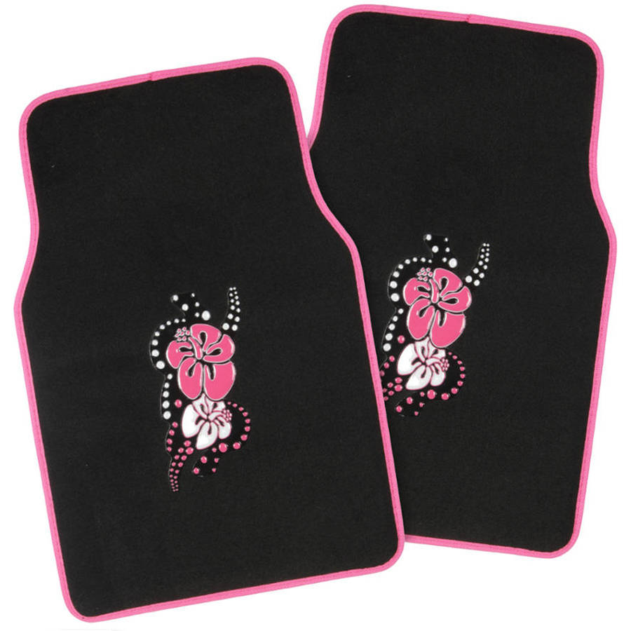 BDK Pink Hawaiian Flower Design Carpet Floor Mats for Car SUV， 4 Piece Set