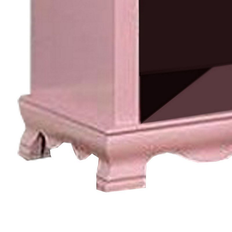 1 Drawer Transitional Wooden Nightstand with Arched Base， Pink