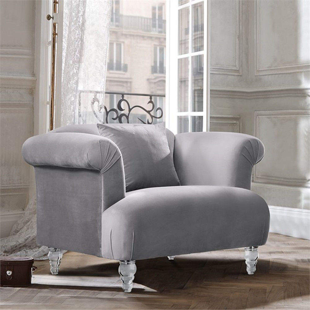 Maklaine Modern Velvet Upholstered Accent Chair with Acrylic Legs in Gray   Traditional   Armchairs And Accent Chairs   by Homesquare  Houzz