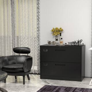 Zeus  Ruta Black File Cabinet 2-Drawer with Lock Locking Metal Lateral Filing Cabinet for Home Office ZeusOffice111BK