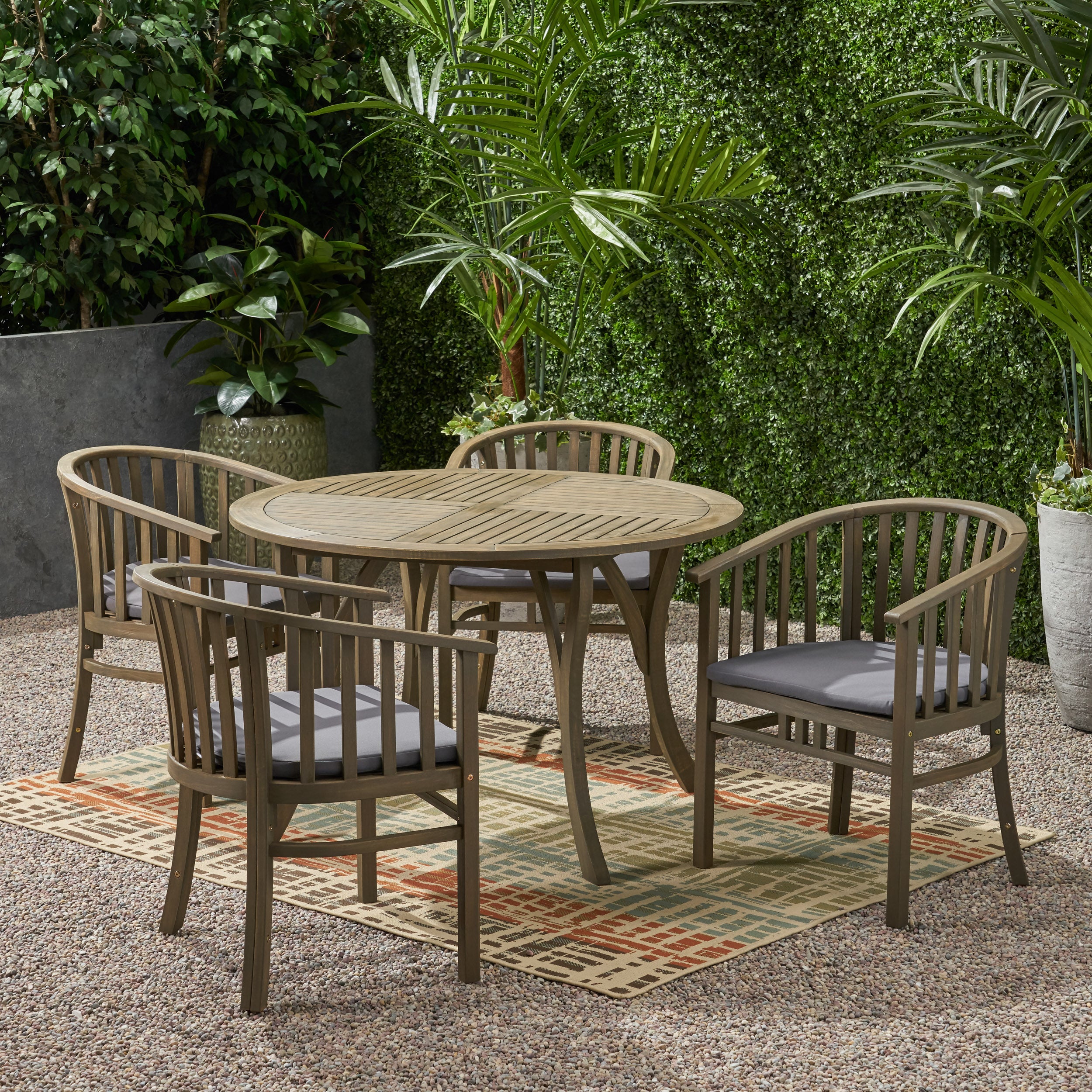 Rosin Outdoor 4 Seater Acacia Wood Circular Dining Set