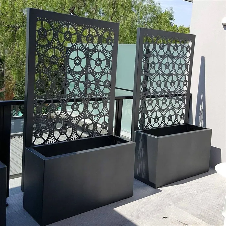 Garden planter with decorative screen corten steel fence garden privacy screen