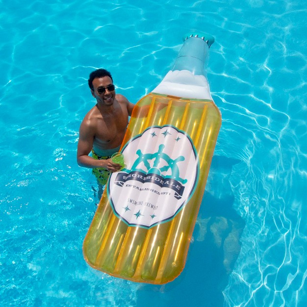 Swimline 81 Yellow And White Beer Bottle Swimming Pool Inflatable Float