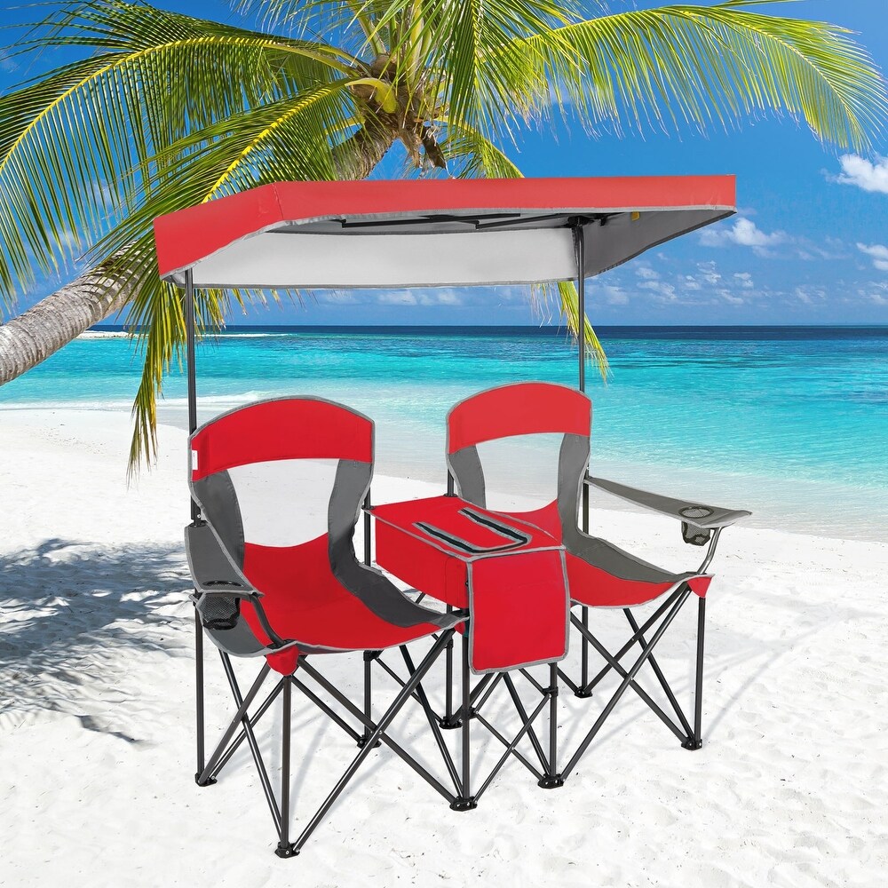 Portable Folding Camping Canopy Chairs with Cup Holder for 2 Person