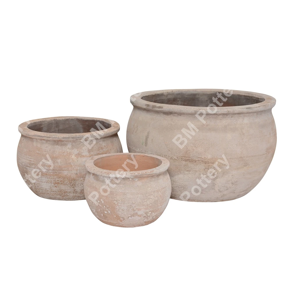 Antique terracotta pots factory in Vietnam best quality for garden decorative terracotta material high material set 3 pcs