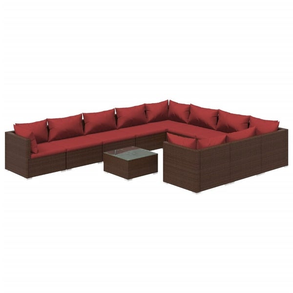 11 Piece Patio Lounge Set with Cushions Poly Rattan Brown - Overstock - 36365552