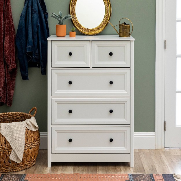 Farmhouse 5 Drawer Grooved Tall Storage Dresser White Saracina Home