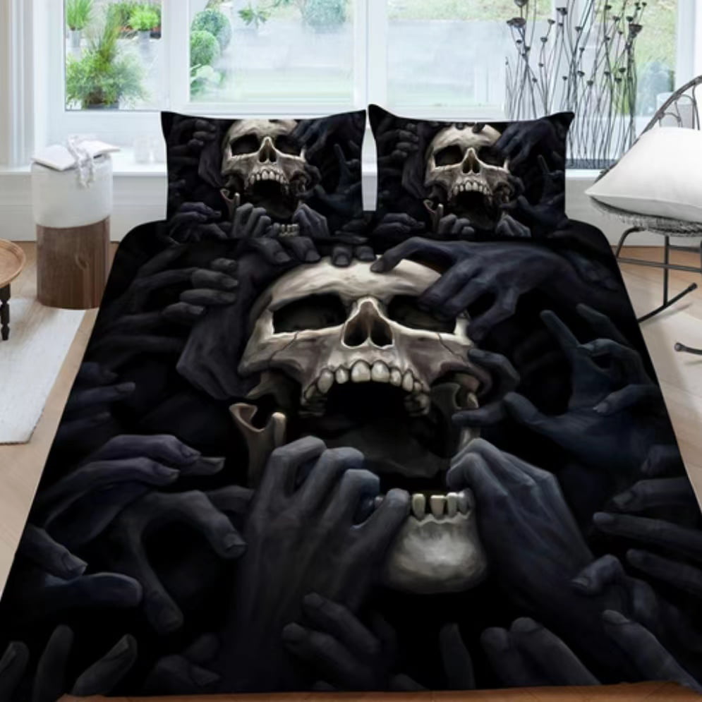 Hot Sale Home Decor Bed Set Soft Quilt Cover 3D Skull Printing Bedding Set Duvet Cover Set， Twin (68