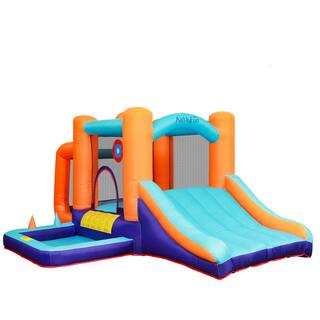 dubbin 7-In-1 Inflatable Bounce House with Football Goal Frame Basketball Hoop and Ball Pool with 350 Watt Blower FXINC-A002