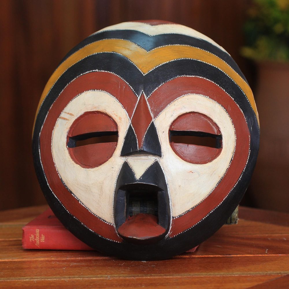 Handmade Rubberwood 'Sangaya' Mask (Ghana)   Multi color