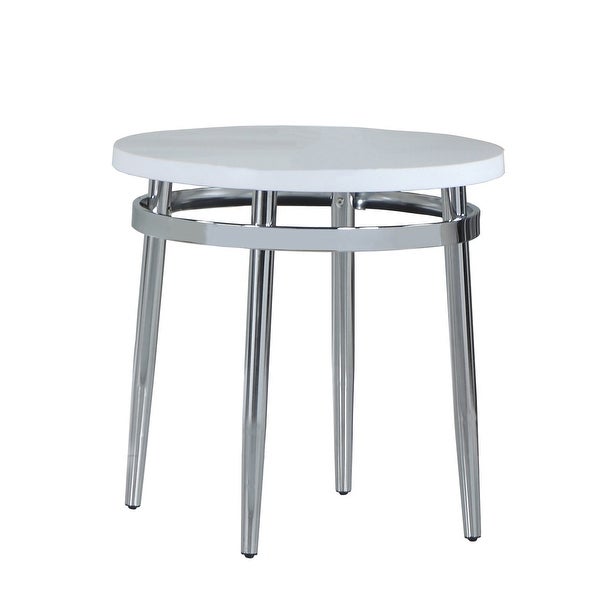 Farley White and Chrome Round End Table with Metal Legs