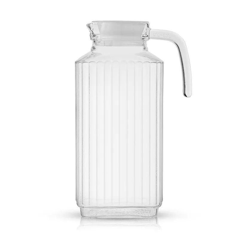 JoyJolt Beverage Serveware Glass Pitcher with Handle and 2 Lids