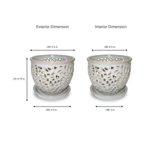 Vigoro 5.5 in. Dallas Small Gray Lacey Orchid Ceramic Planter (5.5 in. D x 5 in. H) with Drainage Hole and Attached Saucer 521414