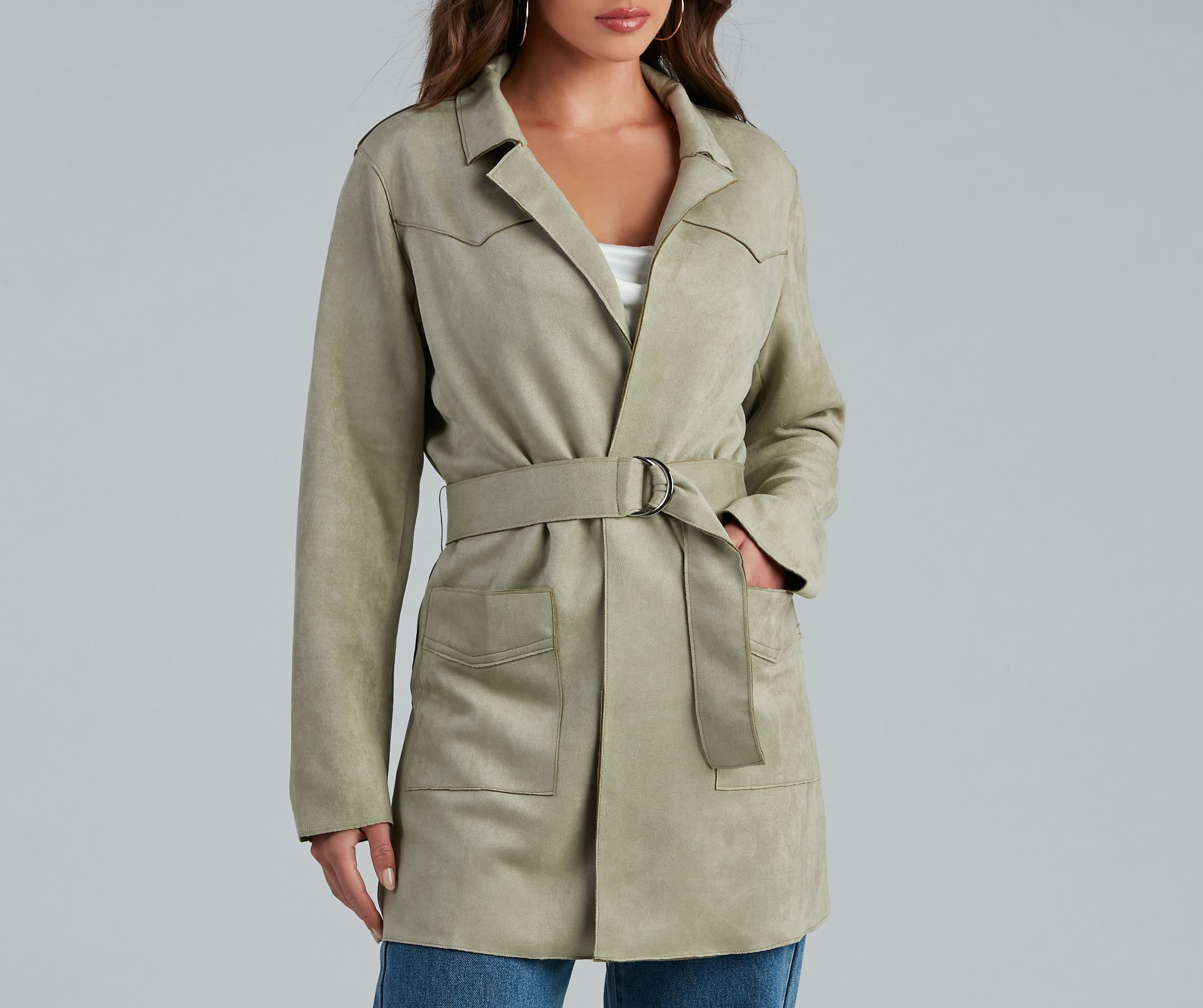 Here For It Faux Suede Trench