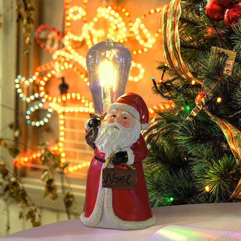 Yescom Pre-lit Christmas Figurine Resin Santa Claus Carry Edison Bulb