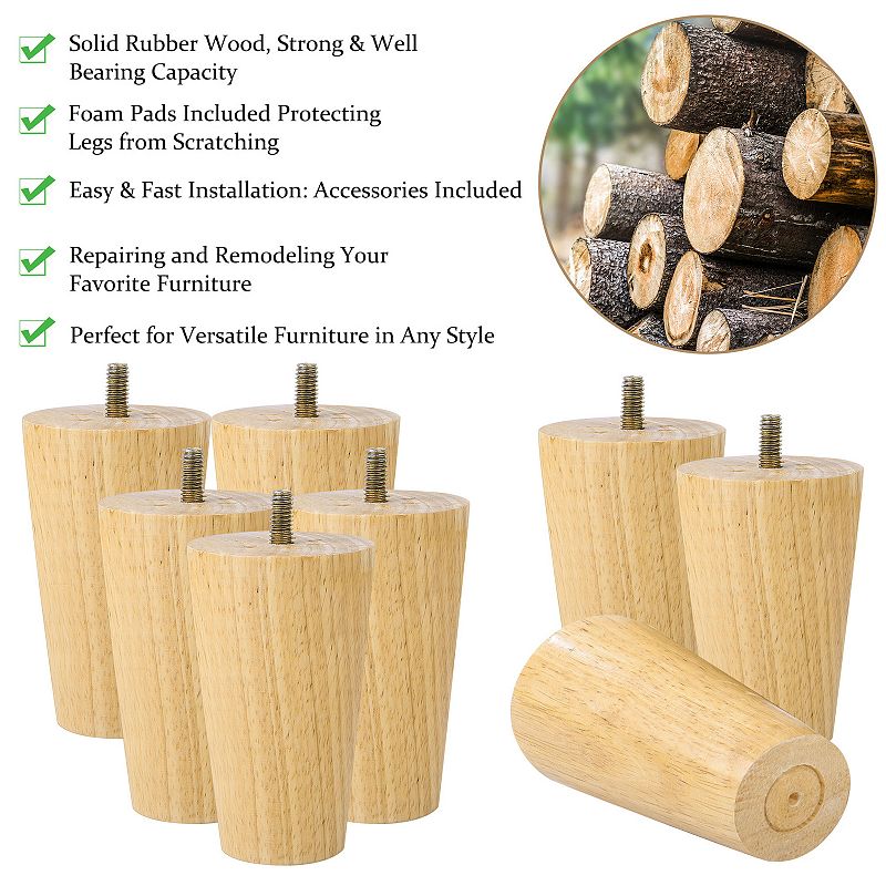 Wood Furniture Legs 8Pcs， Wood Color Replacement Feet for Sofa Couch