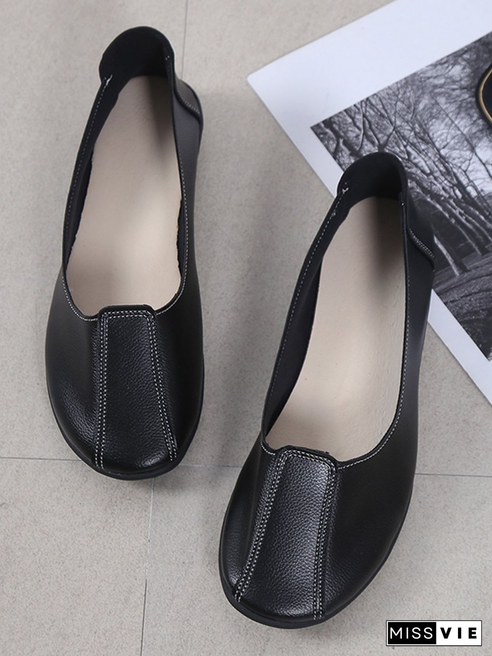 Women Casual Plain All Season Wearable Daily Flat Heel Pu Rubber Slip On Flats