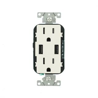 Leviton 3.6A USB Dual Type A In-Wall Charger with 15 Amp Tamper-Resistant Outlets White R02-T5632-0BW