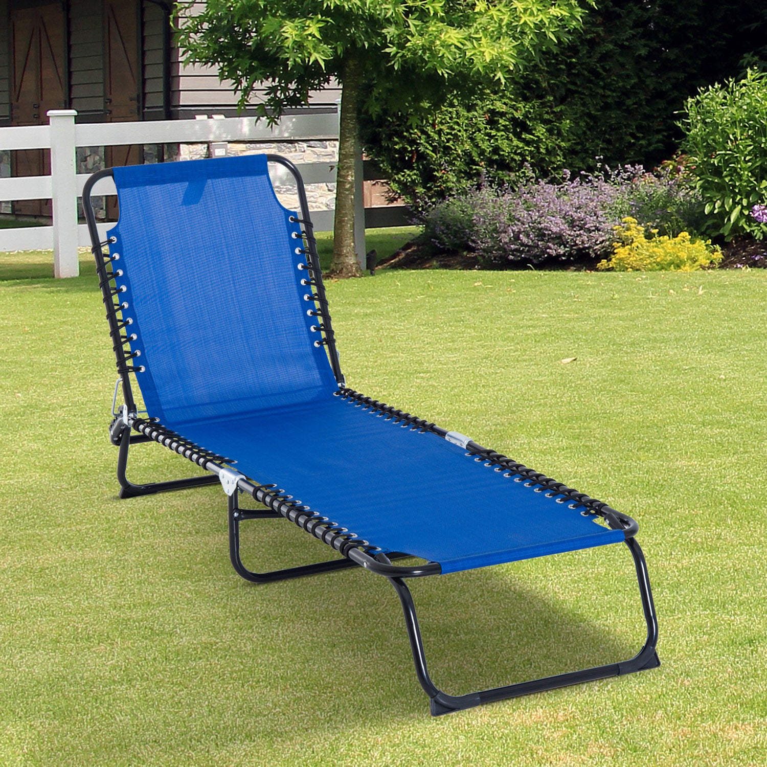 Dcenta 3-Position Reclining Beach Chair Chaise Folding Chair - Navy Blue