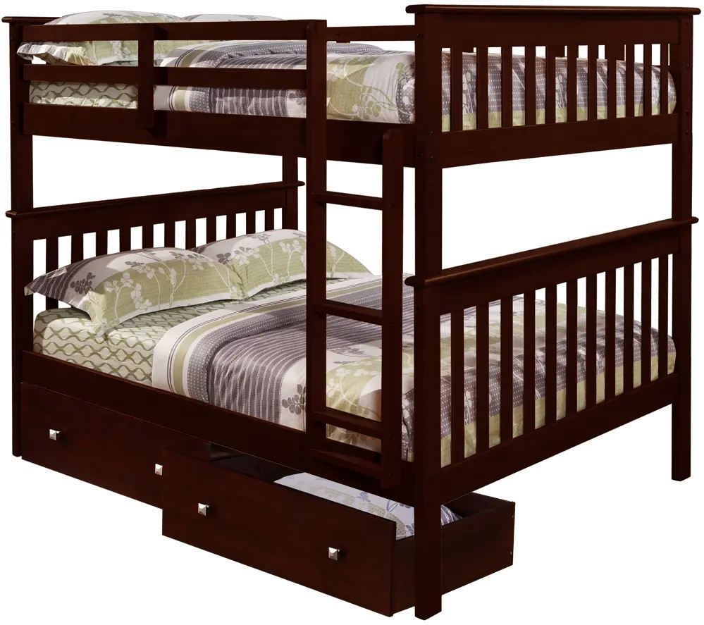 Dark Brown Full-over-Full Bunk Bed with Storage - Craftsman